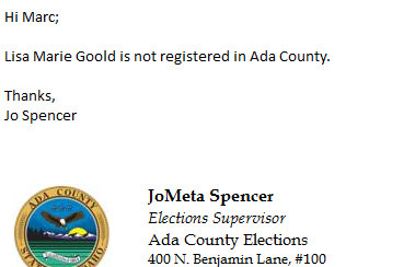 Email response to records request from Ada County Idaho Board of Elections